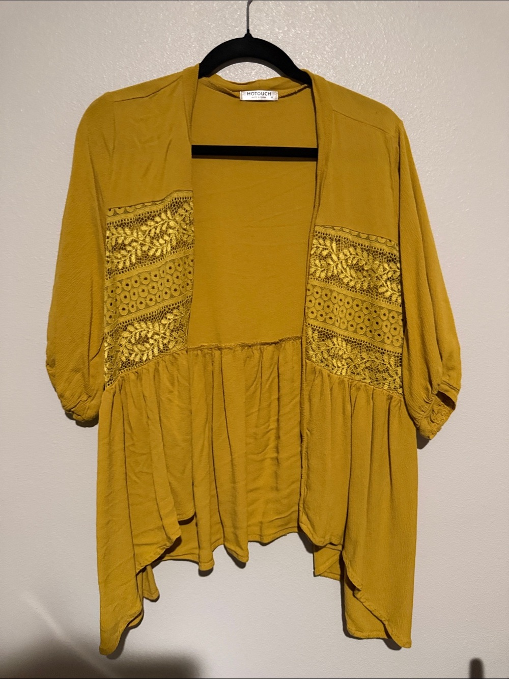 Mustard Open Crochet Panel Cardigan by Motouch